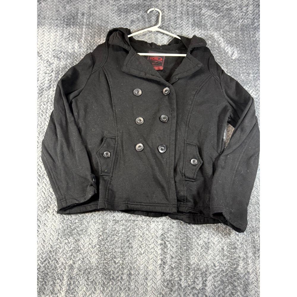Yoki New York Outerwear Pea Coat Womens XL Black Hooded Preppy Double Breasted